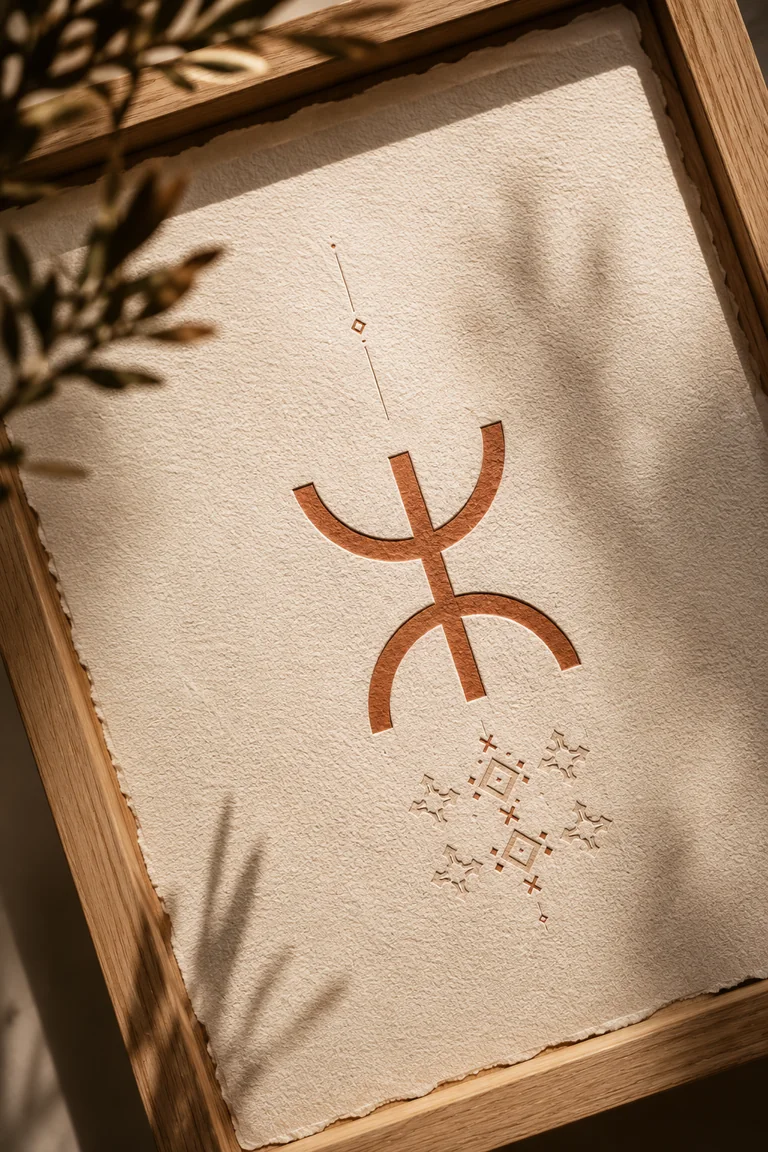Gros plan sur les textures du papier, les motifs et le cadre de bois.
